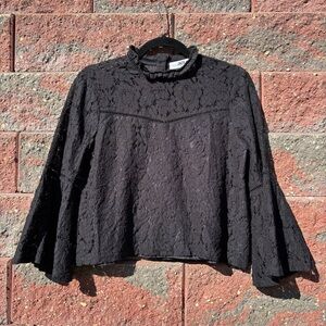 Jack by BB Dakota Blouse Womens Small Elegant Black Lace High Neck Bell Sleeves